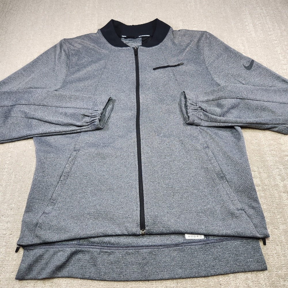 Nike Sweatshirt Men Large Hyper Elite Dry Basketball Jacket Gray Knit Full Zip